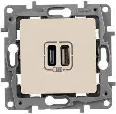 Розетка для зарядки 2хUSB тип А+тип С 240В/5В 3000мА ETIKA сл.кістка (арт. 672336) 00000012593 фото