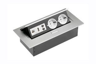 Подовжувач для офісу на 2 розетки, USB, аудіо, інтернет вихід з заземленням SCHUKO алюміній НЕ ВИРОБ (арт. AE-PB02GS-53) 00000008670 фото