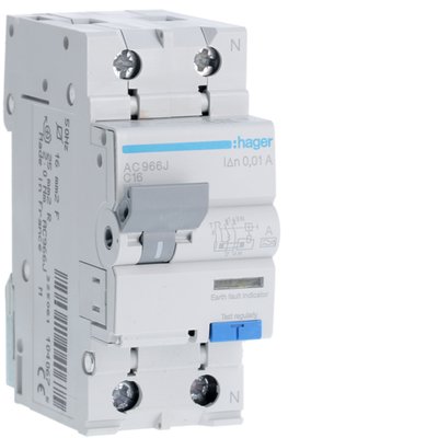 AC966J Диференційний автоматичний вимикач 1P+N 6kA C-16A 10mA A (арт. AC966J) 00000015020 фото