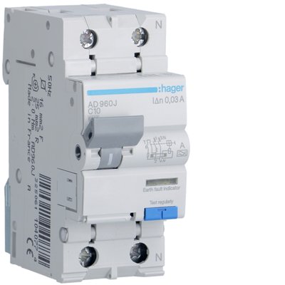 AD960J Диференційний автоматичний вимикач 1P+N 6kA C-10A 30 mA A 00000010411 фото
