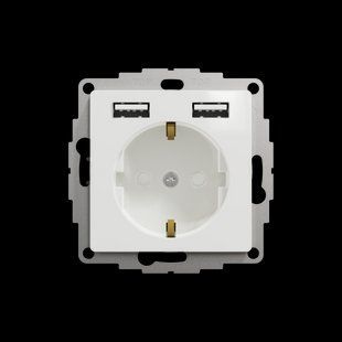Розетка з заземл., шторками та 2хUSB роз'ємами типу А+А Sedna Design білий (арт. SDD111052) 00000016232 фото