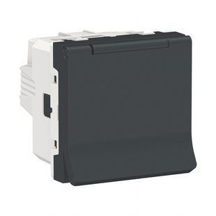 Розетка з кришкою, заземл. та шторками /2мод. Unica new антрацит (арт. NU303754TA) 00000009788 фото