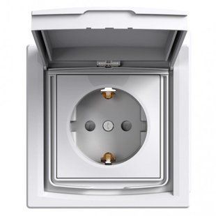 РОЗЕТКА З/З, КРИШКОЮ ТА ШТОРКАМИ В СУЦІЛЬНОМУ КОРПУСІ З РАМКОЮ IP44 ASFORA БІЛИЙ (арт. EPH3100321) 00000007607 фото