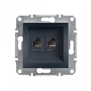 Розетка комп. 2-а RJ45 кат.6е UTP, ASFORA АНТРАЦИТ (арт. EPH4800171) 00000010214 фото