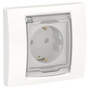 Розетка з прозорою кришкою, заземл. та шторками IP44 в суцільному корпусі /2мод. Unica new білий (арт. NU003718) 00000011014 фото