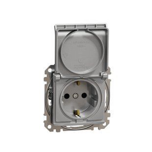 Розетка з заземл., шторками та кришкою IP20 Sedna Design алюміній (арт. SDD113024) 00000016373 фото