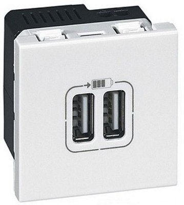 Розетка USB 2-а для зарядки 5В-2400 мА, Білий 00000008889 фото
