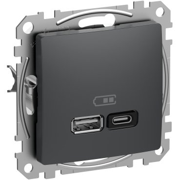 Розетка USB тип А+С 3А 45Вт Sedna Design чорний (арт. SDD114404) 00000016425 фото