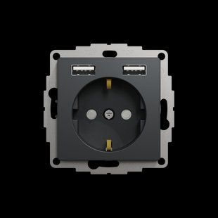 Розетка з заземл., шторками та 2хUSB роз'ємами типу А+А Sedna Design чорний (арт. SDD114052) 00000016427 фото