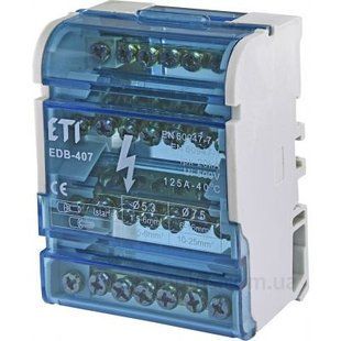 Розподільчий клеммний блок ETI 001102303 EDB-407 4p 3L+PE/N 125A на 7 виходів (арт. 1102303) 00000012545 фото