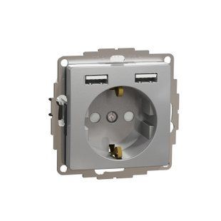 Розетка з заземл., шторками та 2хUSB роз'ємами типу А+А Sedna Design алюміній (арт. SDD113052) 00000016372 фото