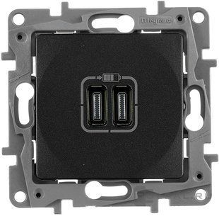 Розетка для зарядки 2хUSB тип С+тип С 240В/5В 3000мА ETIKA Антрацит (арт. 672635) 00000012588 фото