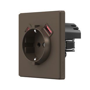 Розетка одинарна із заземленням USB-A+C 20W мокко VIDEX NOTA 00000024795 фото