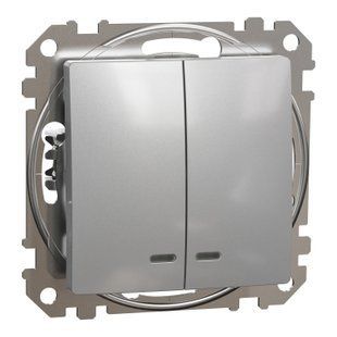 Вимикач 2-кл. з синьою LED підсвіткою Sedna Design алюміній (арт. SDD113105L) 00000016334 фото