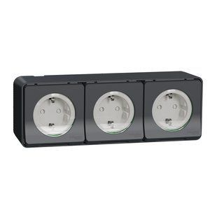 Блок 3-й: 3х Розетки зі шторками та кришкою, зовнішній монтаж, MUREVA S IP55, чорний (арт. MUR36038) 00000013295 фото