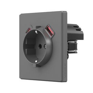 Розетка одинарная с заземлением USB-A+C 20W серый графит VIDEX NOTA 00000024946 фото