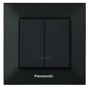 Вимикач 2 кл. з підсвіткою чорний Panasonic Arkedia Slim 00000021169 фото