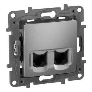 Розетка комп. 2-а RJ45 кат 5 UTP ETIKA алюміній (арт. 672455) 00000009396 фото