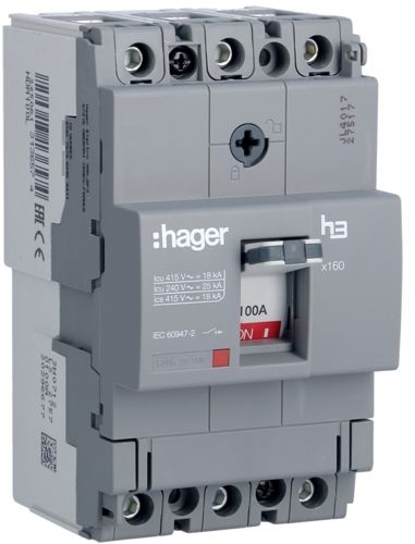 HDA100L Автоматический выключатель x160, In=100А, 3п, 18kA, Тффикс./Мффикс. (арт. HDA100L) 00000010448 фото