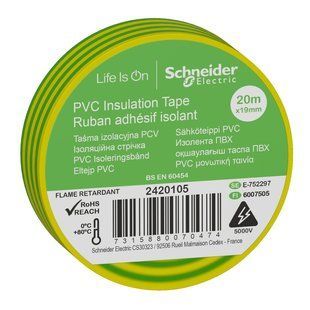 Ізоляційна стрічка Schneider 19mm x 20m, жовт./зелен. (8шт.) 00000008359 фото