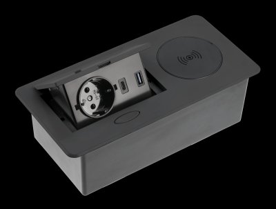Удлинитель GTV AVARO PLUS 1 розетка SCHUKO USB A+C WC 5W провод 1,5м Черный 00000016848 фото
