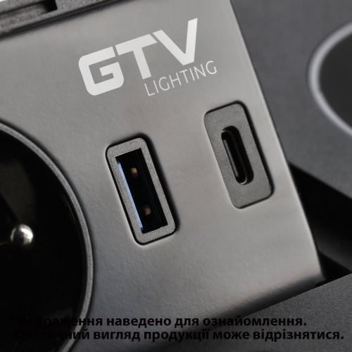 Удлинитель GTV AVARO PLUS 1 розетка SCHUKO USB A+C WC 5W провод 1,5м Черный 00000016848 фото