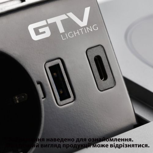 Удлинитель GTV AVARO PLUS 1 розетка SCHUKO USB А+С WC 5W провод 1,5м Алюминий 00000016849 фото