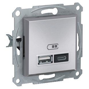 РОЗЕТКА USB ТИП А+С 2,4А ASFORA АЛЮМІНІЙ (арт. EPH2700361) 00000015186 фото