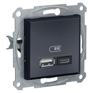 РОЗЕТКА USB ТИП А+С 2,4А ASFORA АНТРАЦИТ (арт. EPH2700371) 00000015182 фото