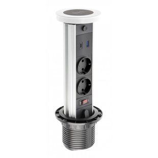 Подовжувач GTV CAMINO 100мм 2 розетки SCHUKO USB A+C QC WC 10W провід 1,5м Білий (арт. AE-BPW2sCAM-10) 00000019817 фото