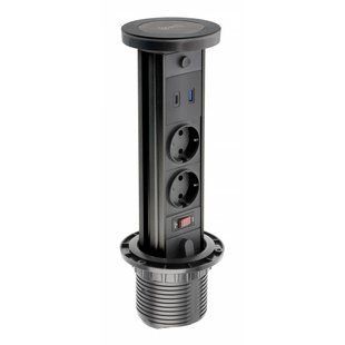 Подовжувач GTV CAMINO 100мм 2 розетки SCHUKO USB A+C QC WC 10W провід 1,5м Чорний (арт. AE-BPW2sCAM-20) 00000019816 фото