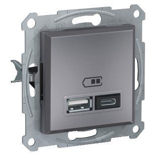 Розетка USB тип А+С 2,4А Asfora сталь (арт. EPH2700362) 00000015185 фото