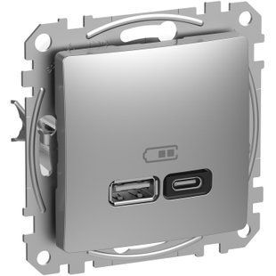 Розетка USB тип А+С 3А 45Вт Sedna Design алюміній (арт. SDD113404) 00000016370 фото