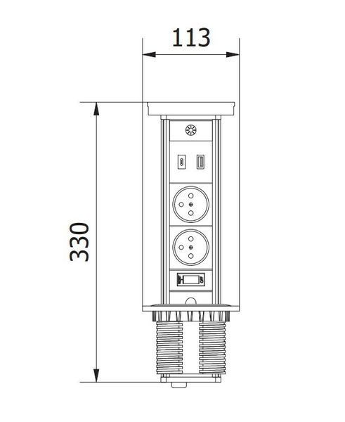 Удлинитель GTV CAMINO 100мм 2 розетки SCHUKO USB A+C QC WC 10W провод 1,5м Черный (арт. AE-BPW2sCAM-20) 00000019816 фото
