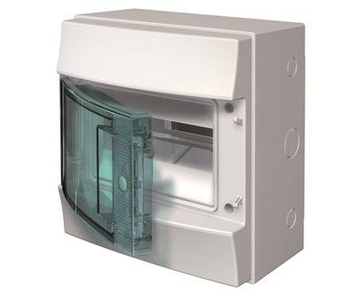 Щит АВВ MISTRAL IP65 внешний 8 модулей прозрачная дымчатая дверь с N/PE клеммы (арт. 1SLM006501A1201) 00000000027 фото