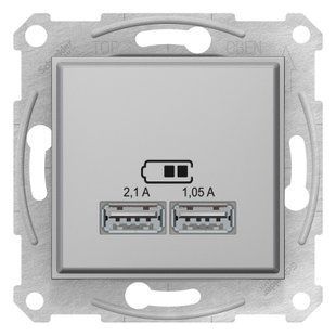 Розетка USB 2,1A Sedna алюміній (арт. SDN2710260) 00000012143 фото