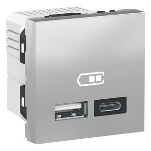 Розетка USB подвійна А+С 2.4А /2мод. Unica new алюміній (арт. NU301830) 00000009905 фото