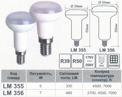 Лампа Lemanso LED R50 7W 520LM 4500K Е14 170-260V (арт. LM356(3091)) 00000002118 фото