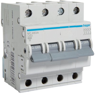 MC463A 4mod. Автоматичний вимикач In=63 А, 4п, С, 6 kA, 4м (арт. MC463A) 00000004396 фото
