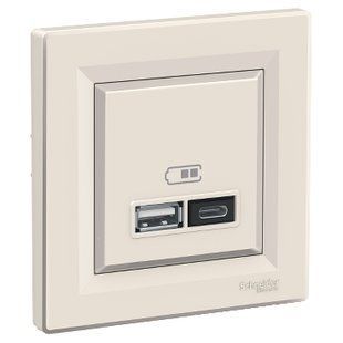 РОЗЕТКА USB ТИП А+С 2,4А ASFORA КРЕМ (арт. EPH2700323) 00000015181 фото