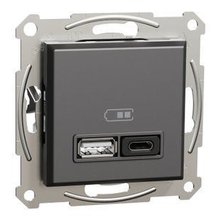 РОЗЕТКА USB ТИП А+С 3А 45Вт ASFORA АНТРАЦИТ (арт. EPH2700471) 00000016995 фото
