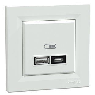 РОЗЕТКА USB ТИП А+С 2,4А ASFORA БІЛИЙ (арт. EPH2700321) 00000020387 фото