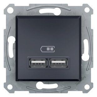 РОЗЕТКА USB-ПОДВІЙНА 2,1A ASFORA АНТРАЦИТ (арт. EPH2700271) 00000007272 фото