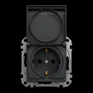 Розетка с заземл., шторками и крышкой IP44 Sedna Design черный (арт. SDD214024) 00000016429 фото
