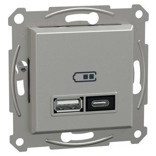 РОЗЕТКА USB ТИП А+С 3А 12Вт ASFORA АЛЮМІНІЙ (арт. EPH2700561) 00000020389 фото