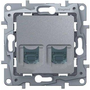 Розетка телефон.RJ11 + комп.RJ45 ETIKA алюміній (арт. 672452) 00000009401 фото