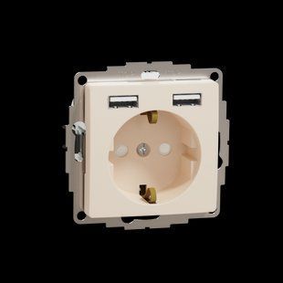 Розетка з заземл., шторками та 2хUSB роз'ємами типу А+А Sedna Design бежевий (арт. SDD112052) 00000016304 фото