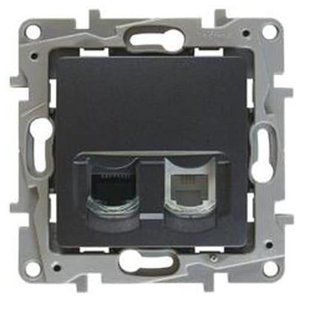 Розетка телефон.RJ11 + комп.RJ45 ETIKA антрацит (арт. 672652) 00000009404 фото