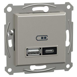 РОЗЕТКА USB ТИП А+С 2,4А ASFORA АЛЮМІНІЙ (арт. EPH2700361) 00000020391 фото