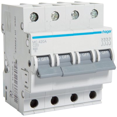 МС420 4mod. Автоматичний вимикач 4P 6kA C-20A 4M (арт. MC420A) 00000010100 фото